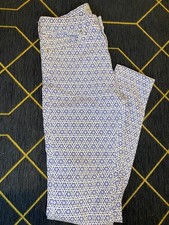 Topshop Moto Leigh Blue & White Patterned Retro Jeans W28 L34