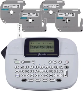 Brother PT-M95 P-Touch Monochrome Label Maker Bundle (4 Rubans d'étiquette inclus),Wh