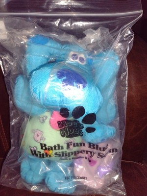 Vintage Blues Clues Bath Fun Blue W/ Slippery Soap Tyco 1998 Plush 10'' Bath Toy