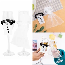 1Set Bride and Groom Wine Glasses Covers Wine Bottle Dress-Up Weddings Gifts