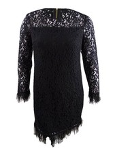 Calvin Klein Women's Leather-Trimmed Lace Sheath Dress (12, Black)