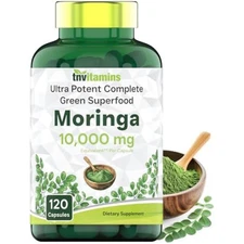 Organic Moringa Powder Capsules - 10000mg of Pure Nutrient - 120 Capsules 🌿