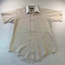 Arrow Kent Mens Tan White Pinstripe Short Sleeve Button Up Shirt Size 16 USA