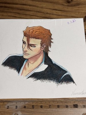 Original Artwork Namariko, Drawing Of Sosuke Aizen From Bleach Sketch Art Pencil