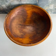 Antique Primitive Hand Turned Wood Dough Bowl 13" Rustic Brown Original Patina