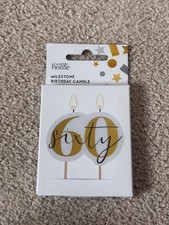 60th Birthday Candle Gold White Cake Topper Number 60 Decoration Asda George