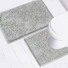 Bathroom Rugs Chenille Mat 2 Piece Set Super Absorbent Strong Pvc Non Slip