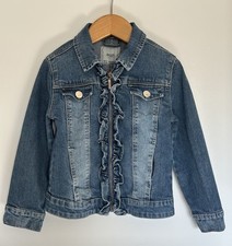 Mayoral Girls Denim Jacket Ruffled Medium Wash Zip Up Size 6 VGUC