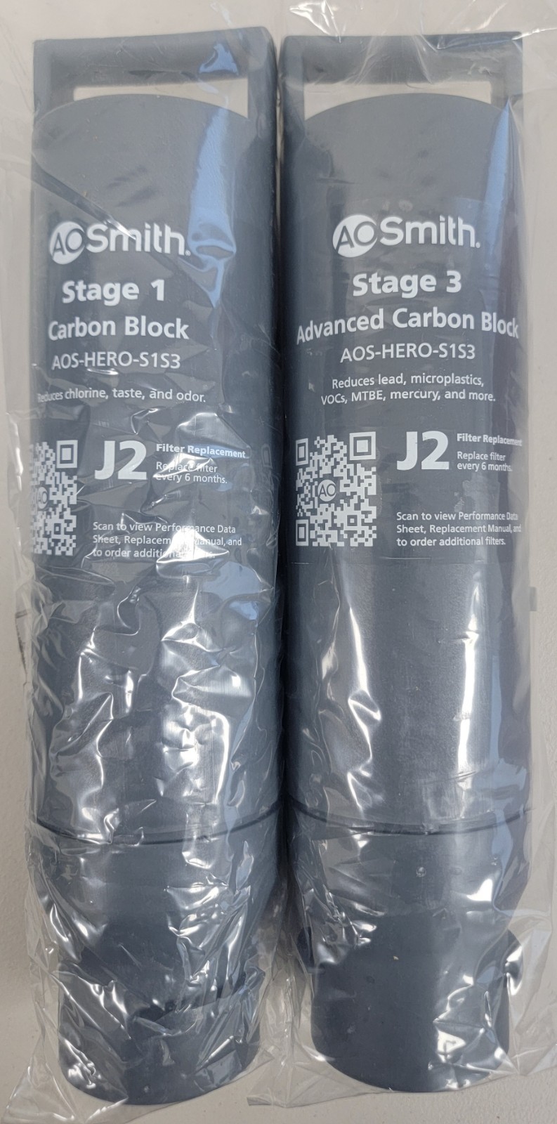 AO Smith (2) J2 Filter Replacements for AOS-HERO-CHR Reverse Osmosis OPEN BOX