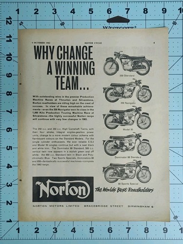 1962 Norton Motorcycle Ad Dominator 88 Sports Special Navigator Derek Minter