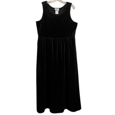  Black Sleeveless Velvet Maxi Dress Size 14 STUDIO EASE Classic Elegant VTG  USA