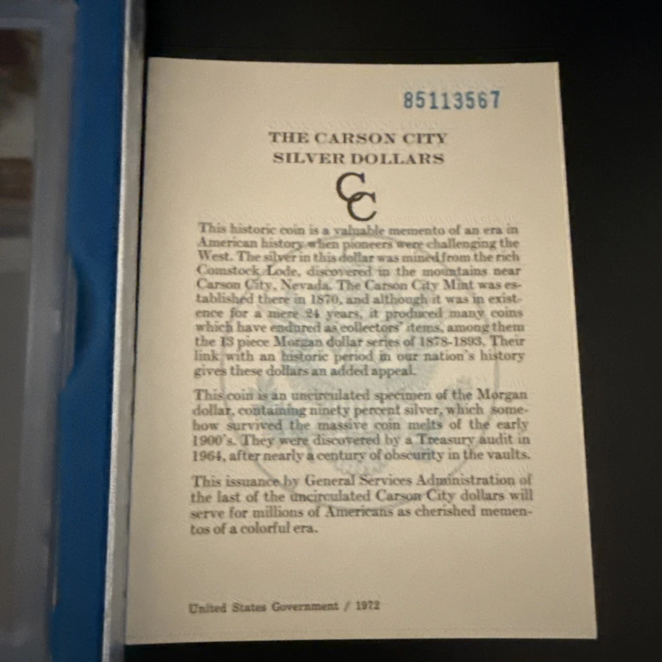 1885-CC Morgan Dollar GSA Hoard Semi- Low Mintage OGP & COA - Image 2 of 4