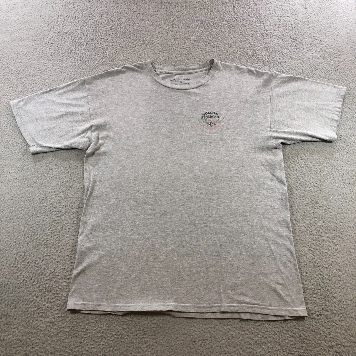 volcom stone t shirt mens L gray graphic print surf skate