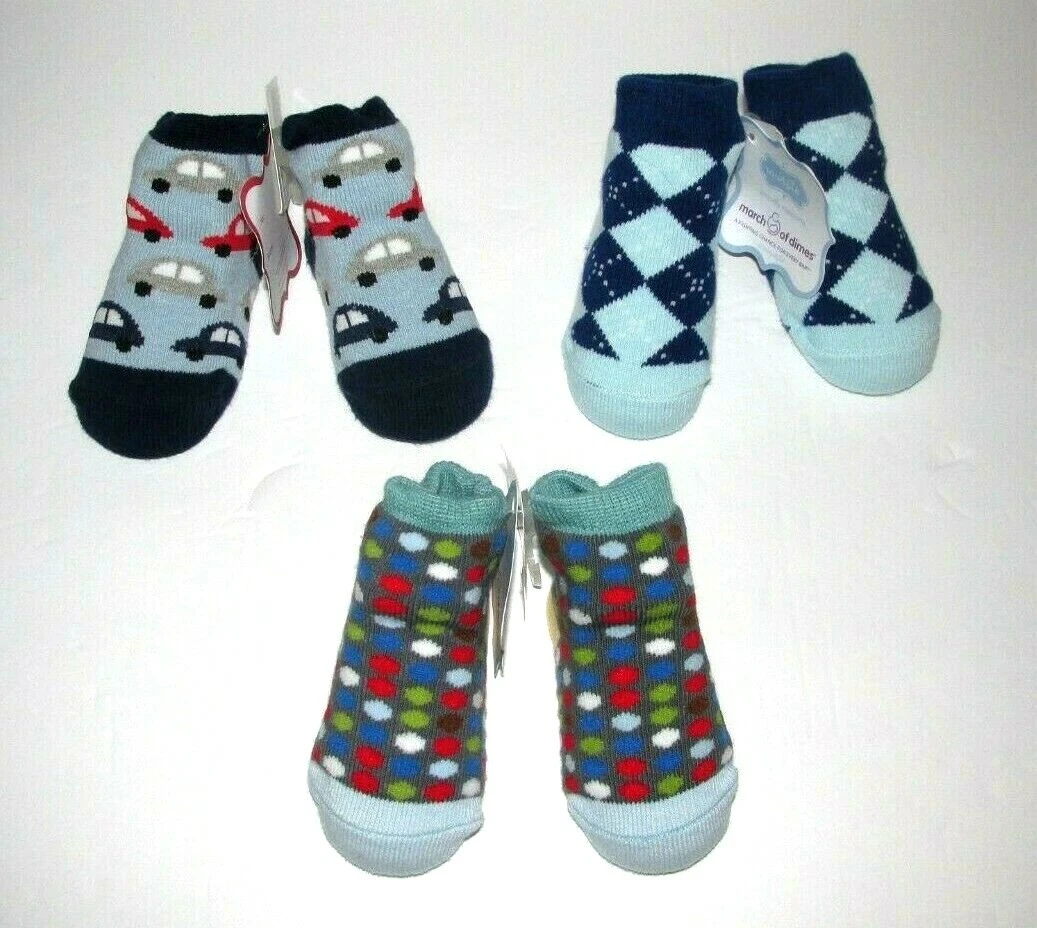 New Mud Pie March Of Dimes Newborn Infant Baby Boy's Blue Socks Booties Lot