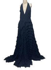 New Michael Kors Silk Chiffon Halter Neck Layered Ruffle Black Maxi Gown Dress 6