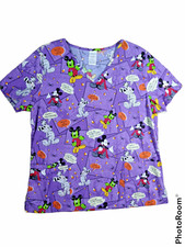 Disney Mickey Mouse Halloween Trick r Treat Vampire Frankenstein Scrub Top Large