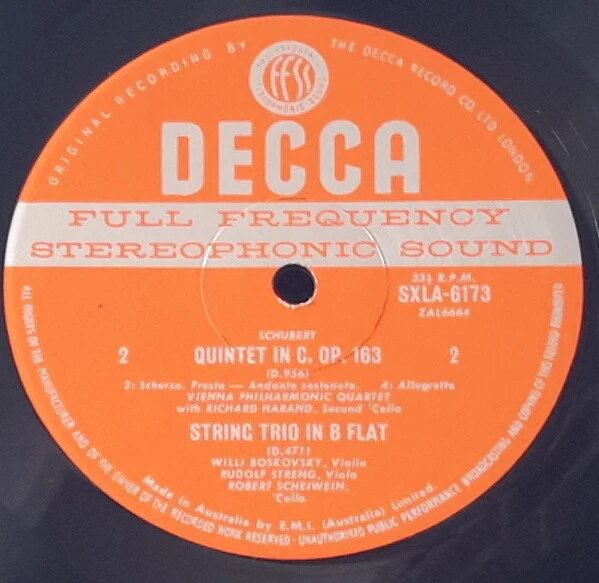 DECCA SXL 6173 ED 1 AUS/UK SCHUBERT STRING QUINTET / TRIO VIENNA QUARTET 1965 LP - Image 2 of 3