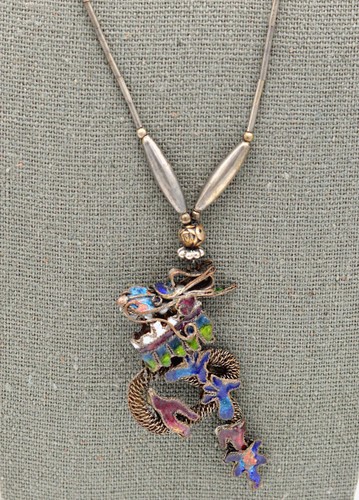 VINTAGE CHINESISCHE STERLING GILF FILIGRANE NETZ DRACHEN HALSKETTE - Bild 5 von 5