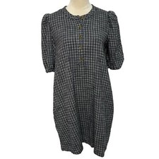 J.Crew Black and White Plaid Checkered Cotton Popover Flannel Mini Dress Size XS
