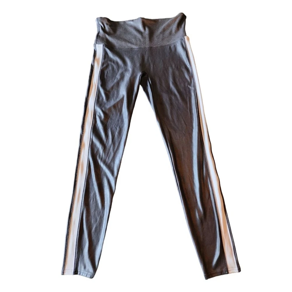 SPANX Leggings Cuero Negro Look Spandex Negro Con Esmoquin Blanco Raya L Foto 2 de 4