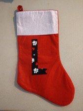 18 inch Christmas Stocking Plain Red with Paws and Hearts letter L 268876