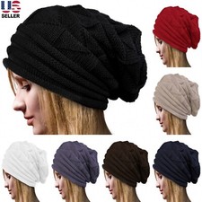Beanie Winter Plain Knit Hat Baggy Cap Cuff Slouchy Skull Hats Ski Men Women USA