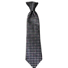 Mark Jason Boys' 100 Silk Checks Clip-on Neck Tie Blue Gray Red 2 1/2" x10 1/2"