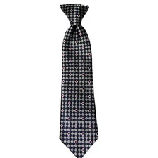 Mark Jason Boys' 100% Silk Checks Clip-on Neck Tie Blue Gray Red 2 1/2" x10 1/2"