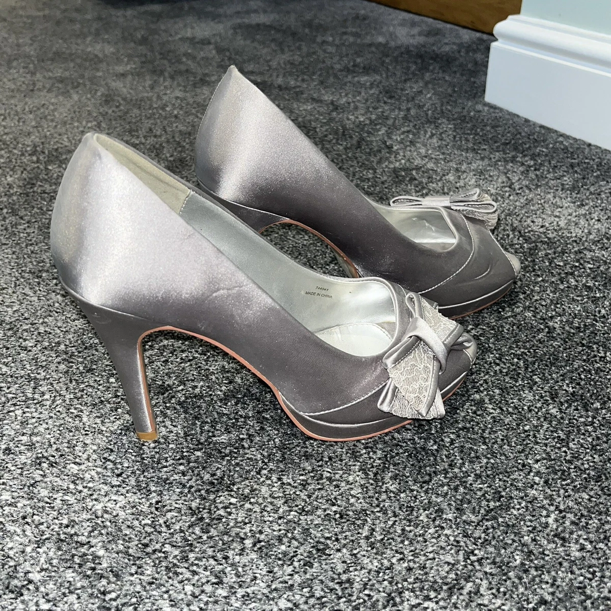 Monsoon grey silver heels open toe SIZE 6 eBay