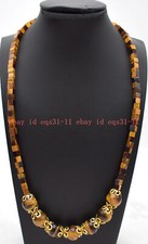 5x5mm Square Yellow Tiger's-eye 12mm Round Tiger's-eye Gems Bead Necklace18"