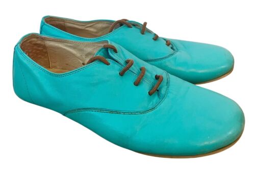 Manuela de Juan Kids Turquoise Lace Up Leather Shoes, Made in Spain, Size EU 32