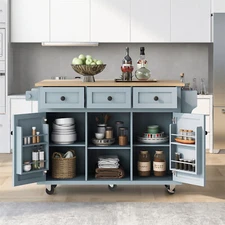 Drop-Leaf Kitchen Island Trolley Cart with Storage Cabinet with5 Wheels&2 Drawer