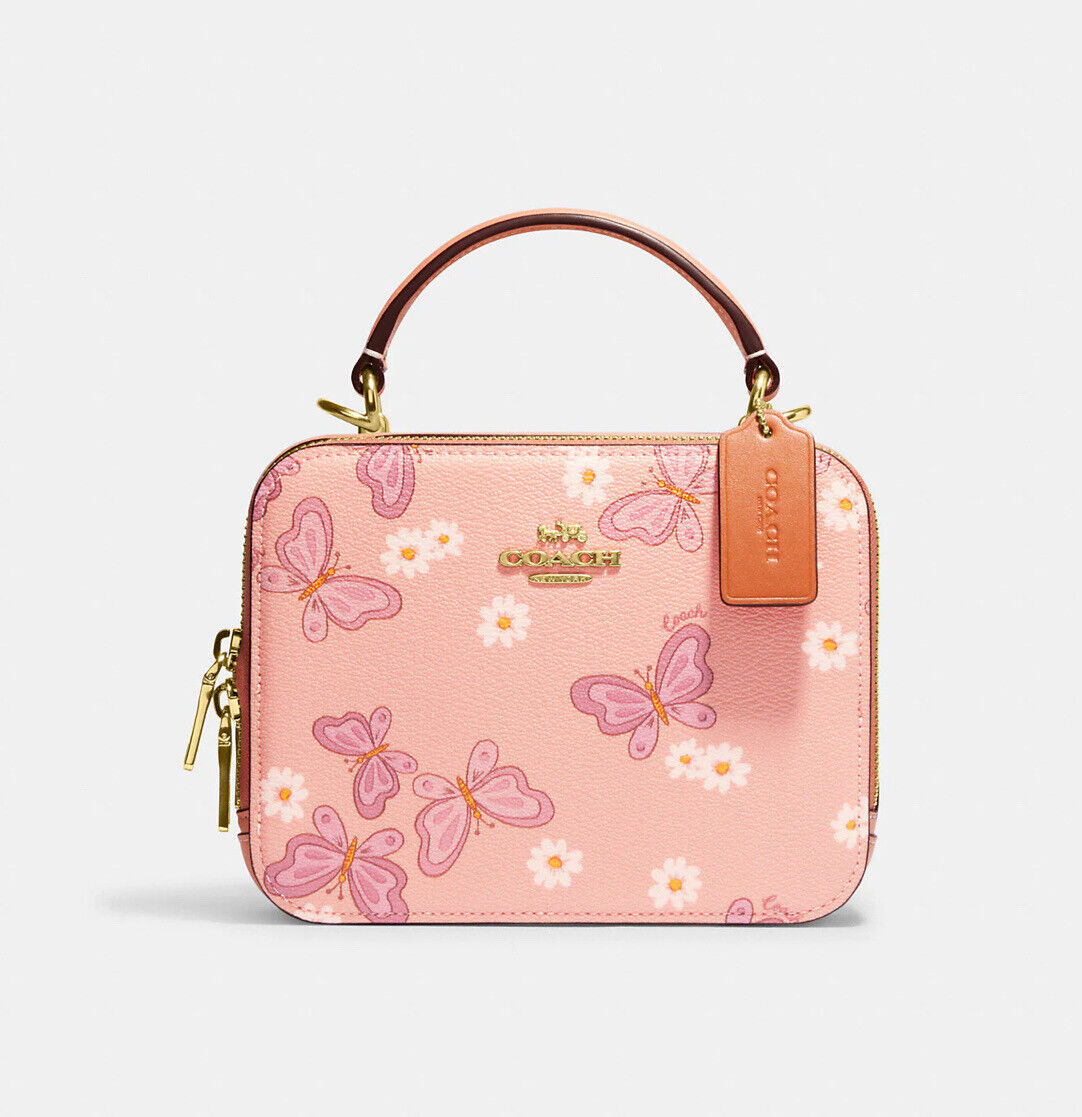 COACH Box Crossbody With Lovely Butterfly Print CH213 Gold COACH Box Crossbody With Lovely Butterfly Print CH213 Gold