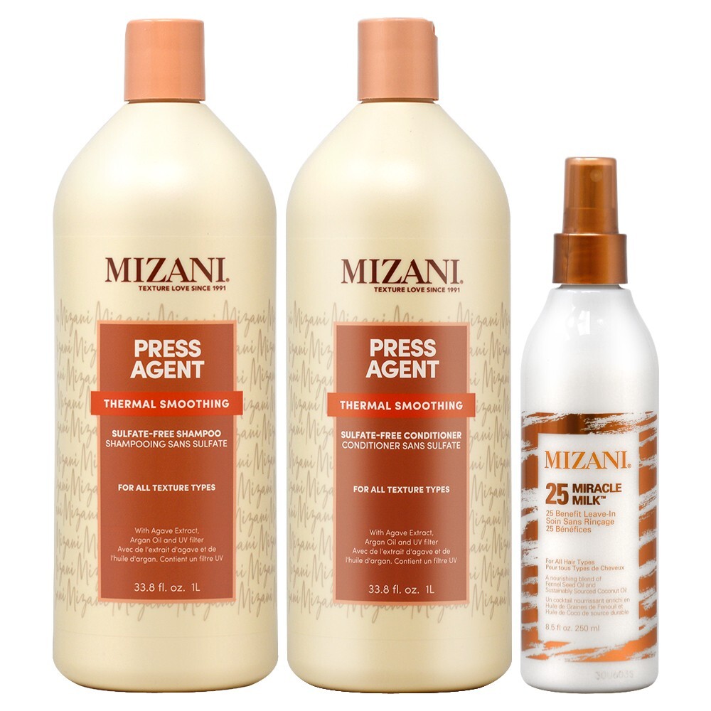 Mizani Press Agent Shampoo + Conditioner 33oz + 25 Miracle Milk