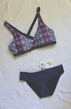 Next Bikini Navy/Print X Back Size 34D cup/10 Bottoms Small Retail 102