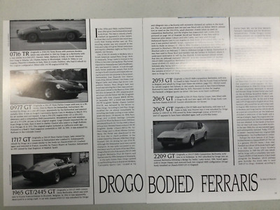 Ferrari #491 Article DROGO Bodied Ferraris 1Q 1992 5 page SUPER