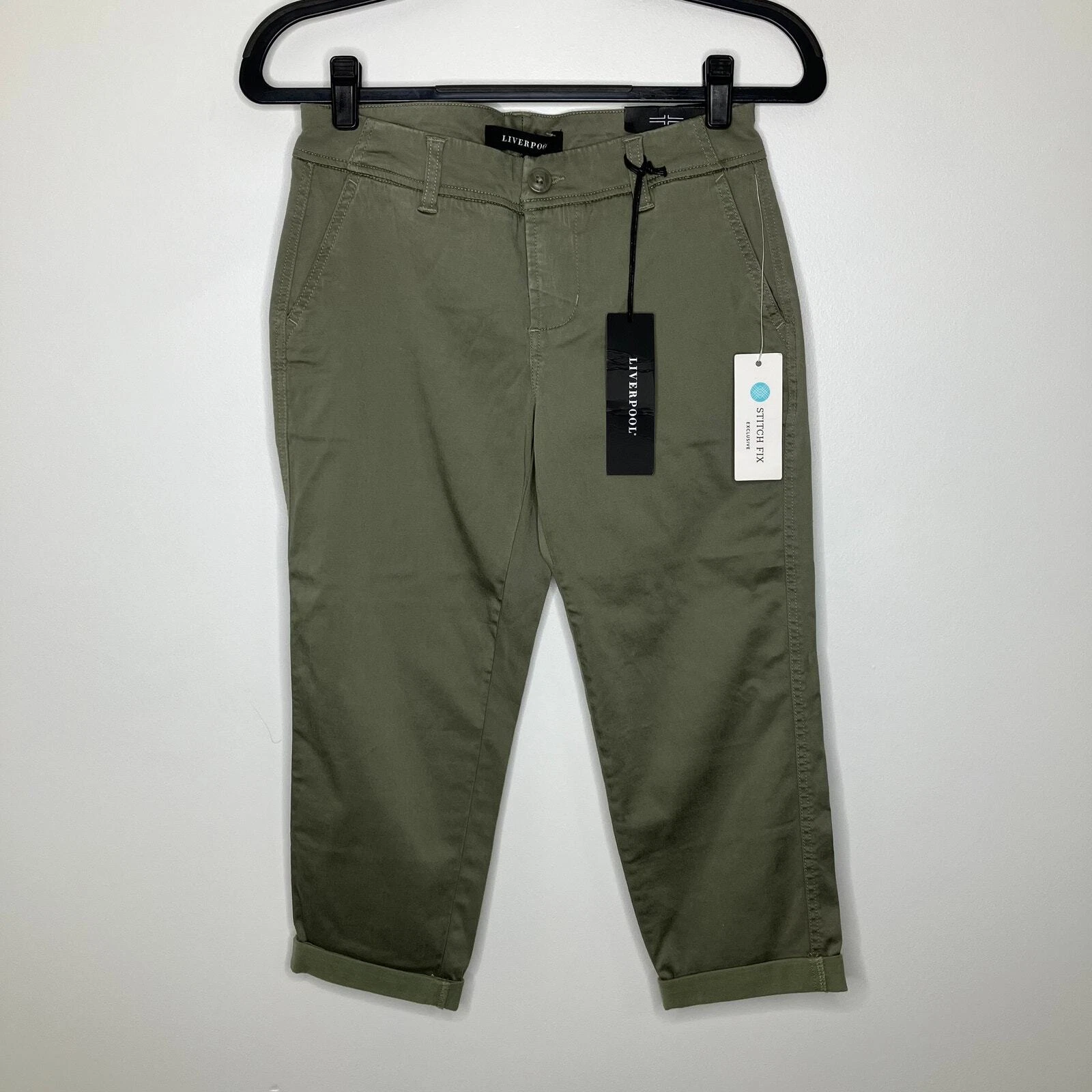 NWT LIVERPOOL Women's Ryland Capri Pants Olive Green 0 25 Petite 25P