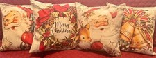 4 piece vintage Christmas linen pillowcase set