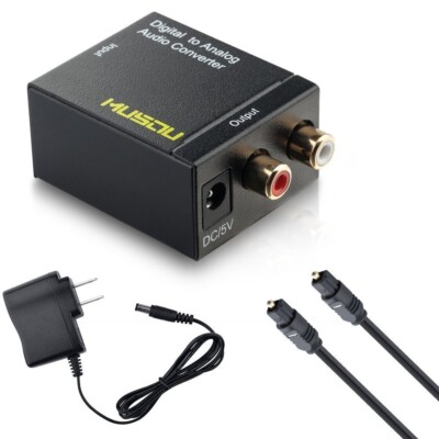 Musou Digital Optical Coax to Analog RCA Audio Converter Adapter w/ Fiber Cable