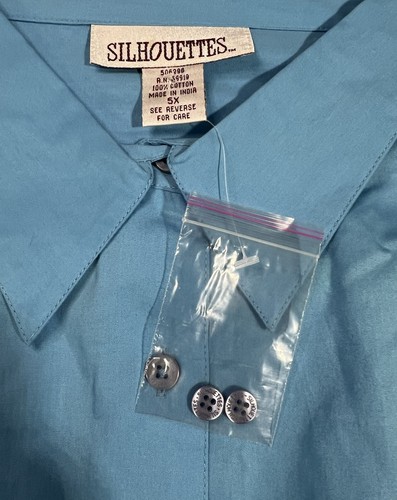 Camisa Silhouettes Azul Botón Frontal Para Mujer 5X 100% Algodón Bolsillo Frontal NUEVA - Imagen 3 de 5