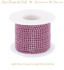 10 Yards 3mm Light Rose Rhinestone Chain with Glass Crystal DIY Sewing Craft