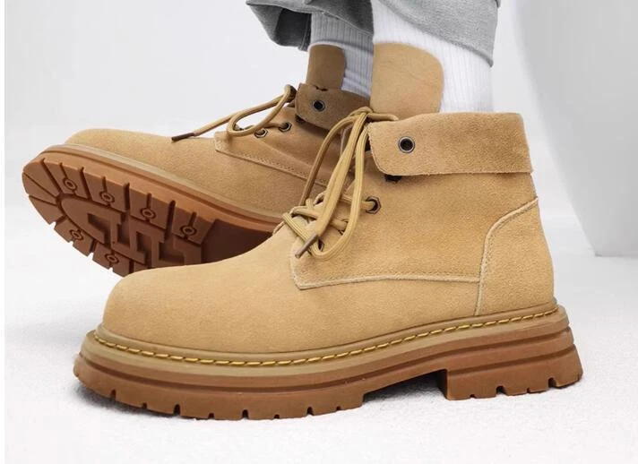 Informales Para hombres Británicos Puntera Redonda Con Cordones Botines Gamuza Invierno Cálidos Zapatos	 Foto 4 de 4