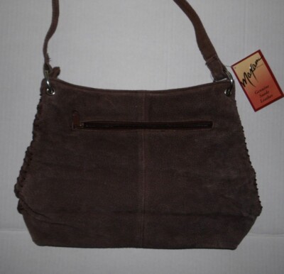 Maxam brand genuine suede leather brown purse with 3 pockets 3 zippers NWT