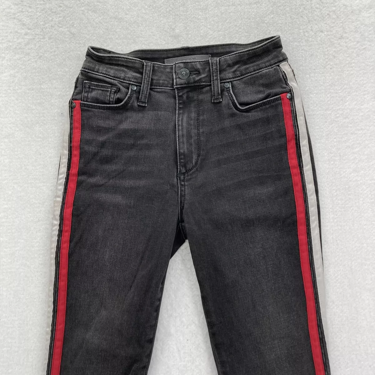 Womens black jeans with red best sale stripe