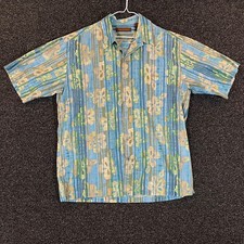 Tori Richard Shirt Mens Large Blue Green Floral Hawaiian Button Up Cotton Lawn