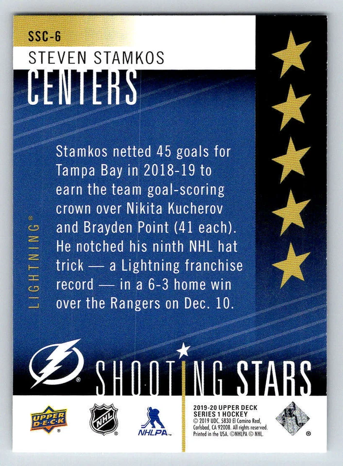 2019-20 Upper Deck Shooting Centers #SSC6 Steven Stamkos (ref 215283) - Image 2 of 2