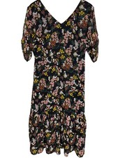 Ann Taylor Factory Women's Dress Black Floral Midi Lined Classic Size 6 V-Neck