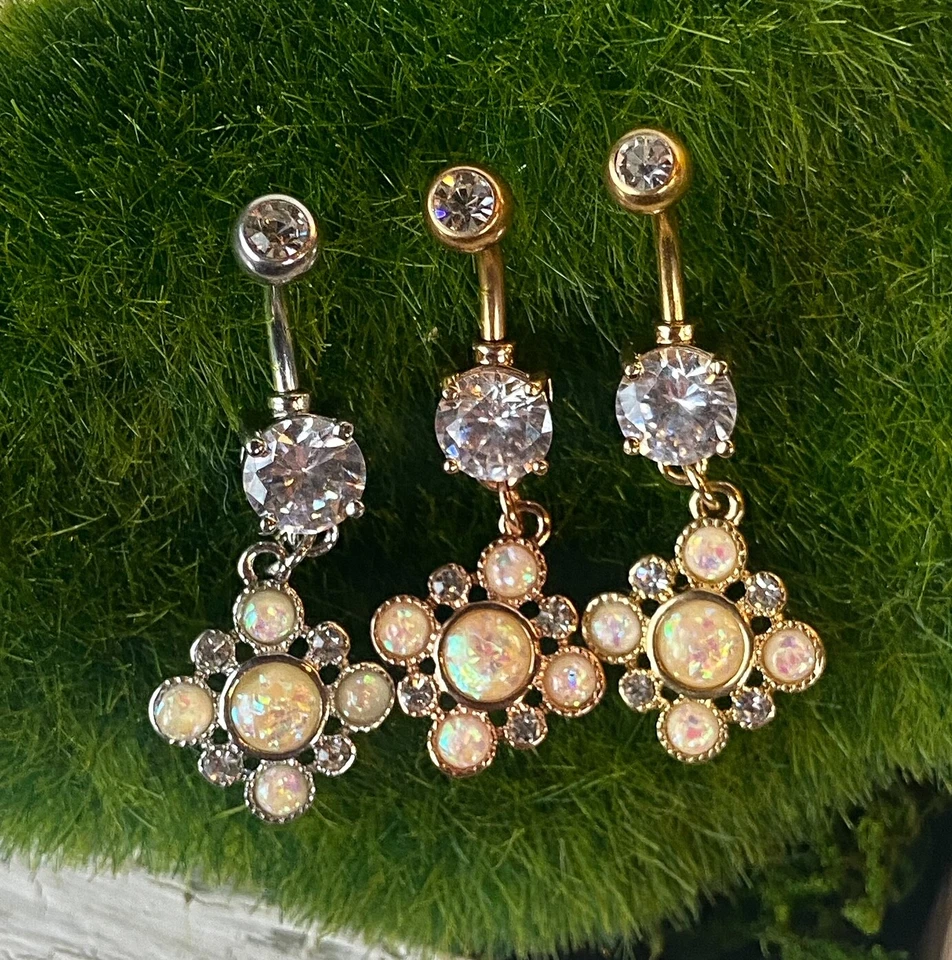 Conjunto de 1 pieza de anillo ombligo ombligo y cristal ópalo brillo naval perforado Foto 2 de 2
