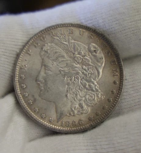 1896 US Morgan Silver Dollar $1 AU  Nice Toning