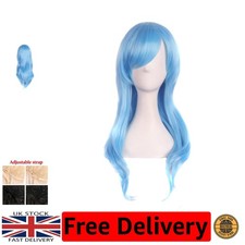 MapofBeauty 28" 70cm lange lockige Haarenden Kostüm Cosplay Perücke (azurblau)